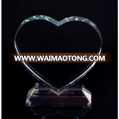 2017heart shaped blank crystal glass award for wedding favor